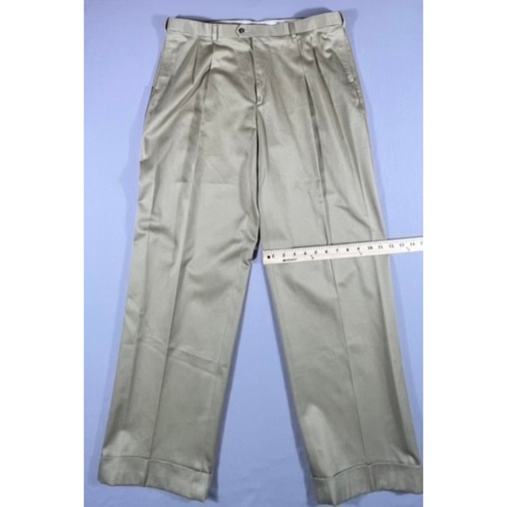 Savane Men's 42x30 Pleated Dress Pants Antelope Tan Wrinkle‎ Free Cotton Cuffed - Picture 6 of 10